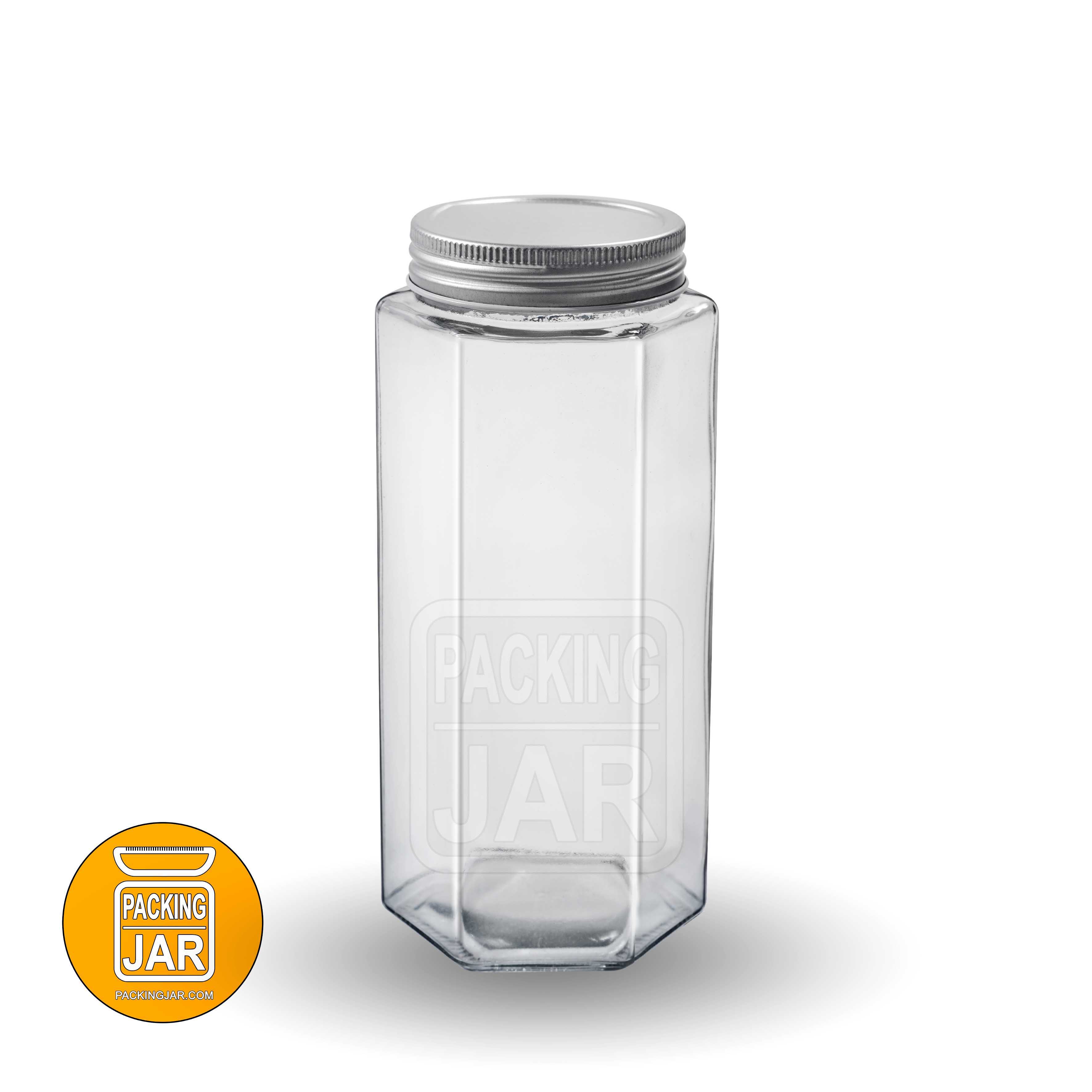 جار شیشه ای شش ضلعی درب کانتینری سایز 1